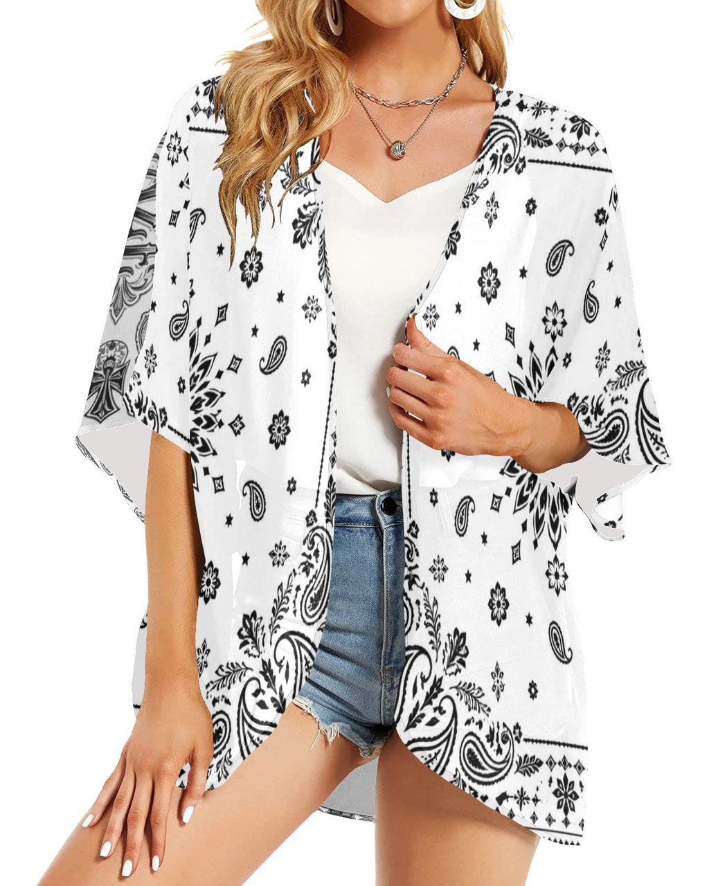 Teddy Blaze Chiffon Signature Bandana Kimono | Lightweight Gothic Sheer Cardigan Cover-Up