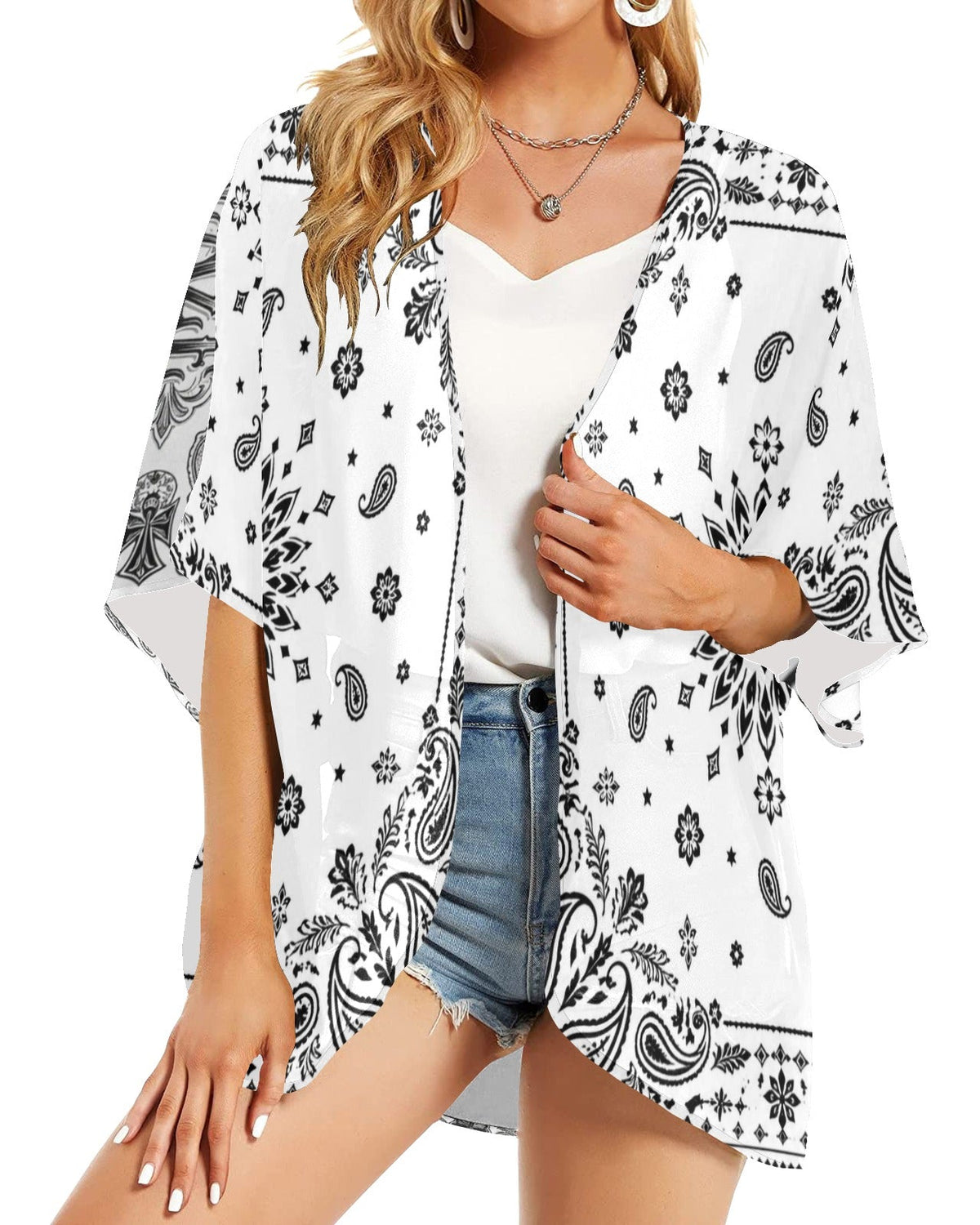 Teddy Blaze Chiffon Signature Bandana Kimono | Lightweight Gothic Sheer Cardigan Cover-Up