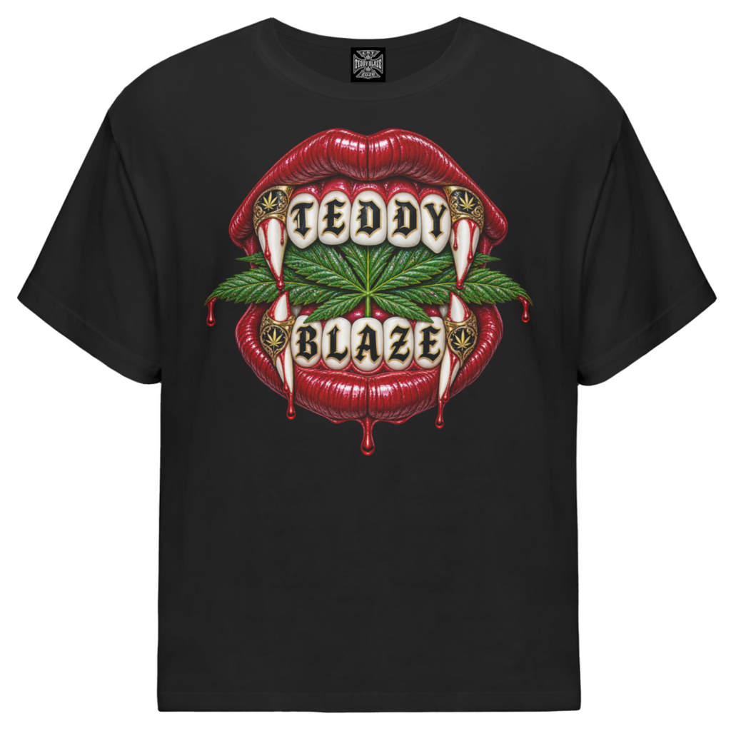 Shop the Craven Gateway Tee by Teddy Blaze. 180 GSM stretch-cotton loose-fit black t-shirt with vampire lips graphic from GATEWAY TEES.