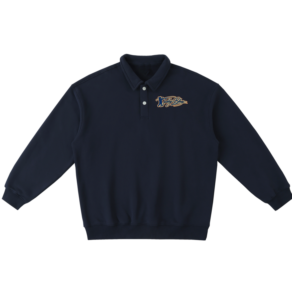 Navy blue sweatshirt with 'alpha sigma alpha' text on a white background