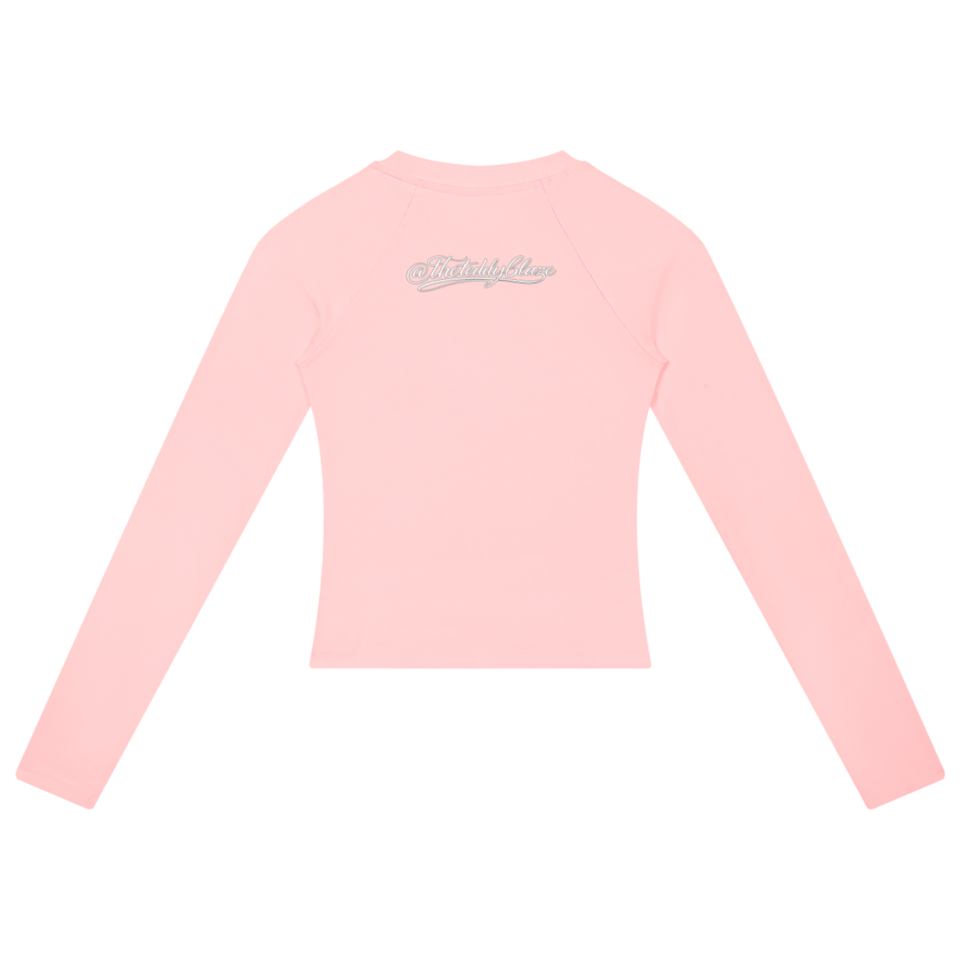 Shop the Signature Cachet Slim Raglan Jumper by Teddy Blaze. Blossom pink stretch-cotton long sleeve cropped top featuring an ornate Ankh emblem from THE BLAZE WOMAN.