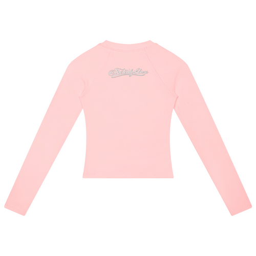 Shop the Signature Cachet Slim Raglan Jumper by Teddy Blaze. Blossom pink stretch-cotton long sleeve cropped top featuring an ornate Ankh emblem from THE BLAZE WOMAN.