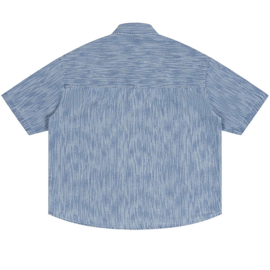Shop the Signature Boxy Vintage Wash Denim Camp Shirt by Teddy Blaze. 230 GSM lightweight streaked denim short-sleeve shirt from ON TOP.