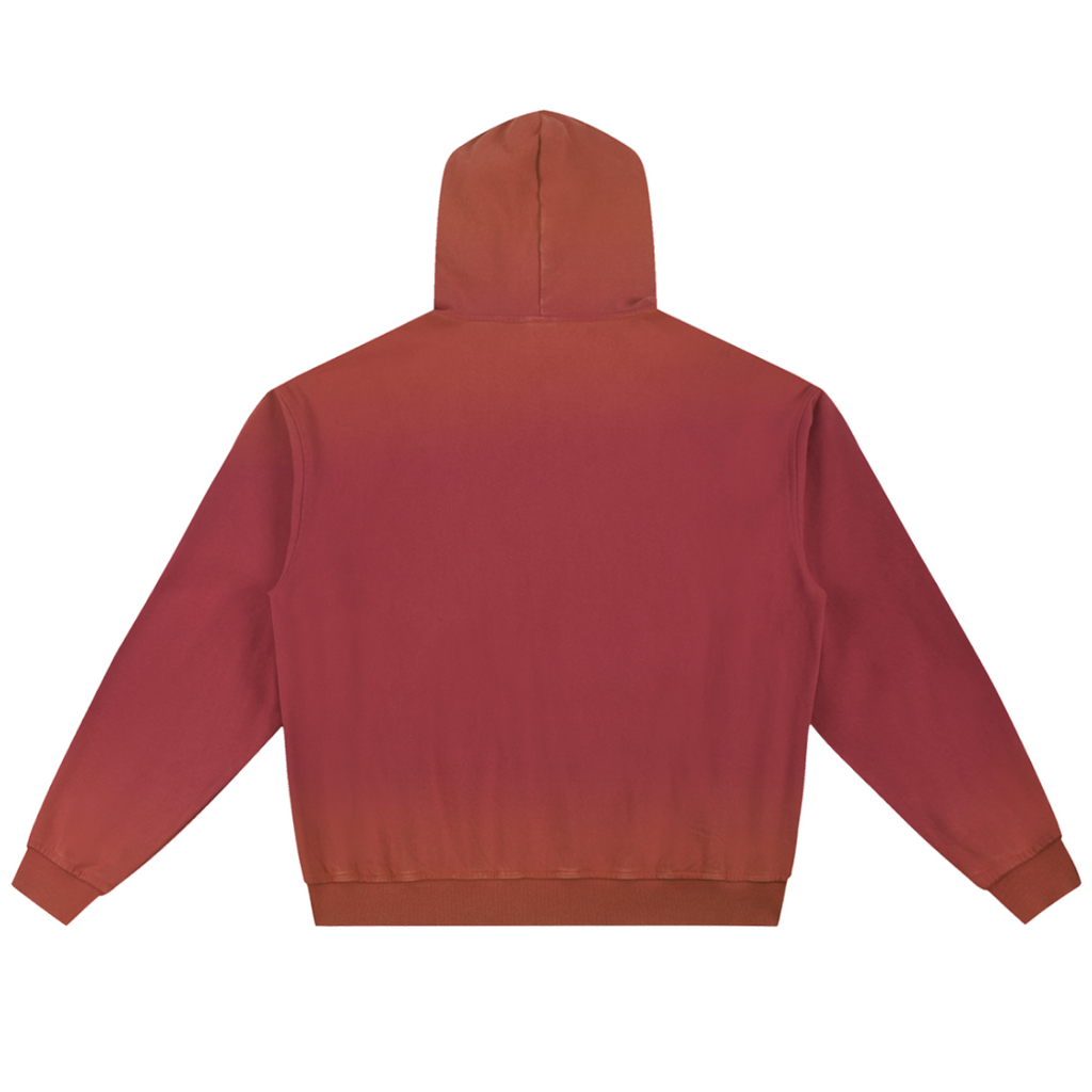 Elevate your cold-weather layers with the House of Teddy Blaze Signature Vintage Washed Gradient Fleece Hoodie. Terracotta gradient fleece, oversized drop shoulder, and script logo chest graphic. Shop NYC to Vegas style.