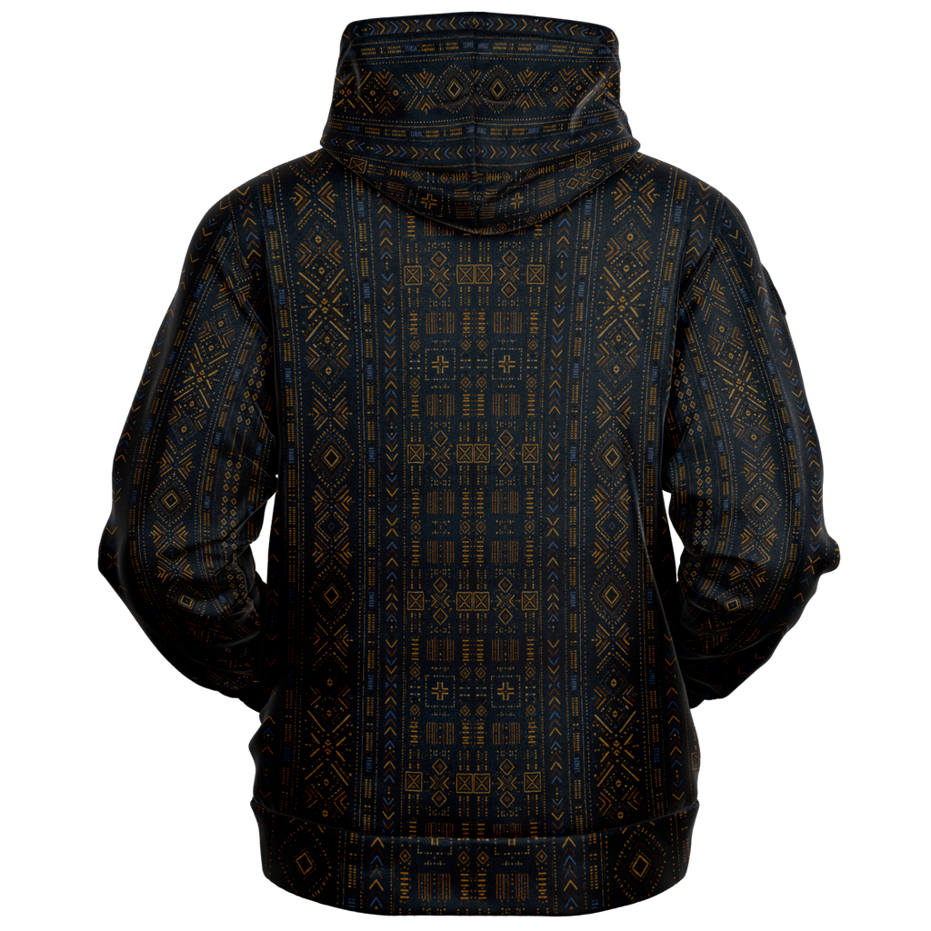 Discover the Teddy Blaze Mud Adire Hooded Jumper, pairing indigo, geometric African textile inspiration and contemporary streetwear in a soft stretch hoodie.