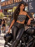 Shop the DaCheck Satin Bandana Top by Teddy Blaze. Silky 90g/m² satin triangle tie-back crop featuring dynamic geometric and leaf pattern work.