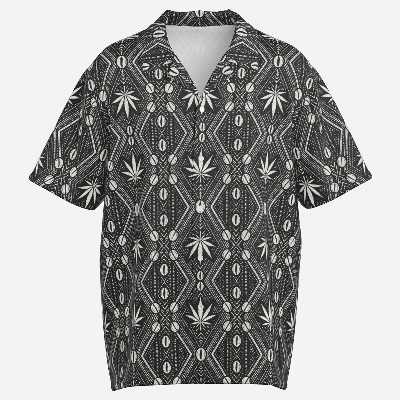 Shop the DaChek Camp Shirt by Teddy Blaze, made from lightweight 120 GSM stretch fabric with bold black-and-white DaChek patternwork.