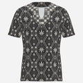 Teddy Blaze DaChek Check Notch Collar Tee with black and white African-inspired cowrie shell and cannabis leaf pattern