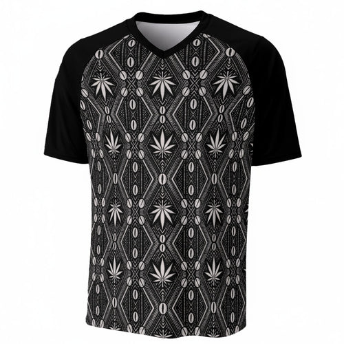 Shop the DaChek Color Block Raglan Tee from Teddy Blaze, featuring a cotton-feel stretch blend, V-neck, and bold black-and-white house pattern.