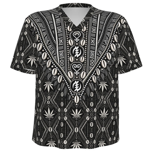 The DaChek Dashiki combines Teddy Blaze's signature textile with cowrie and Adinkra-inspired ornamentation, short sleeves and functional patch pockets.