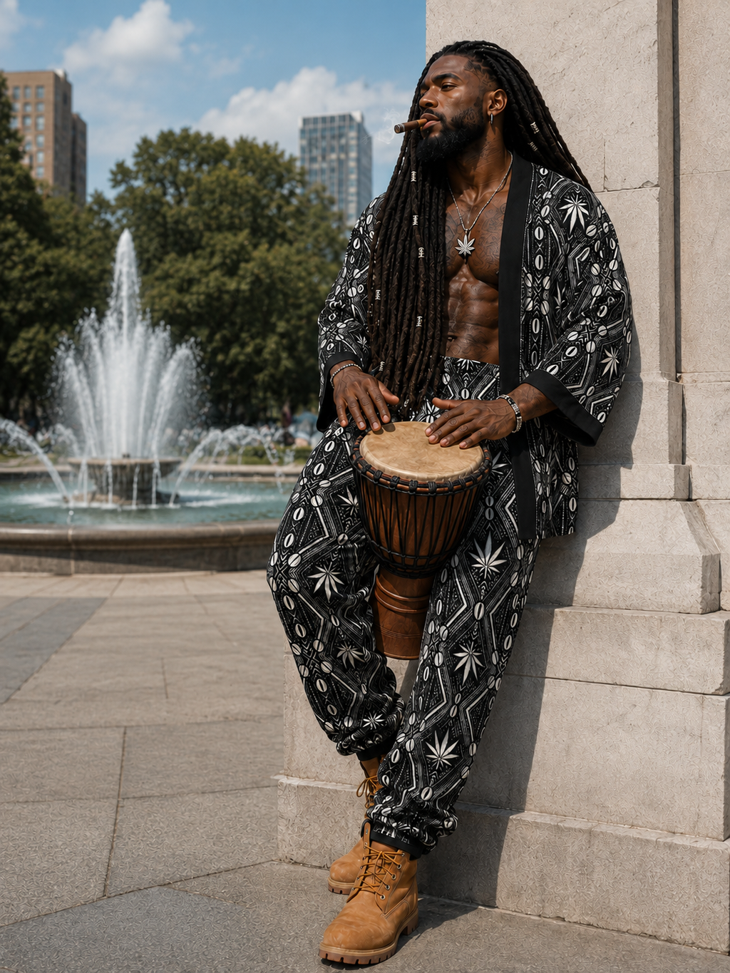 A lightweight DaChek haori with an open front, bracelet sleeves and black contrast trim from Teddy Blaze.