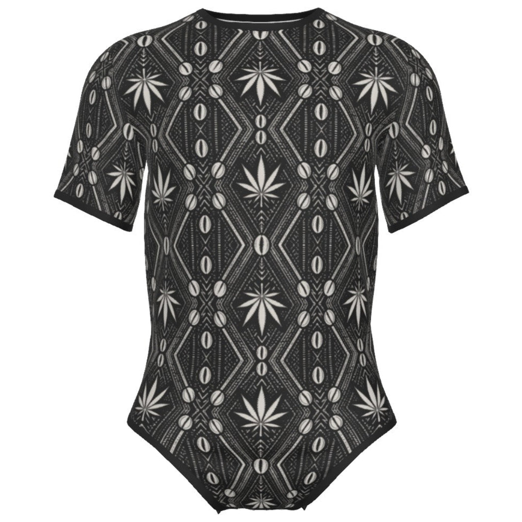 The DaChek Male Short Sleeve Bodysuit brings Teddy Blaze's signature Afrocentric print to a sleek stretch silhouette designed for layering, styling and after-dark dressing.