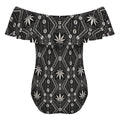 Shop the DaChek off-the-shoulder monokini with a flounced neckline, classic coverage and bold black-and-white Teddy Blaze pattern.