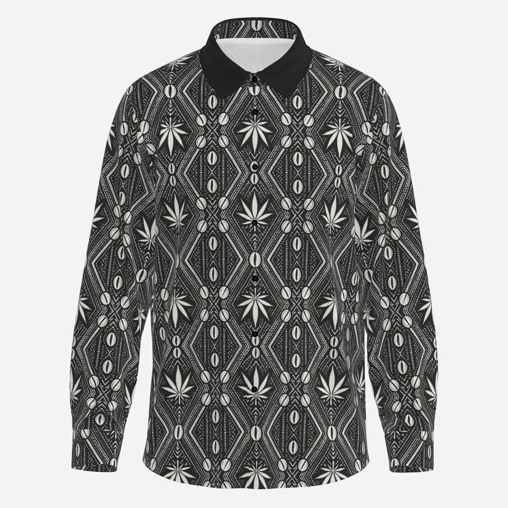 A lightweight DaChek™ satin-finish button-down with a black contrast collar and long sleeves, designed for polished Teddy Blaze streetwear.