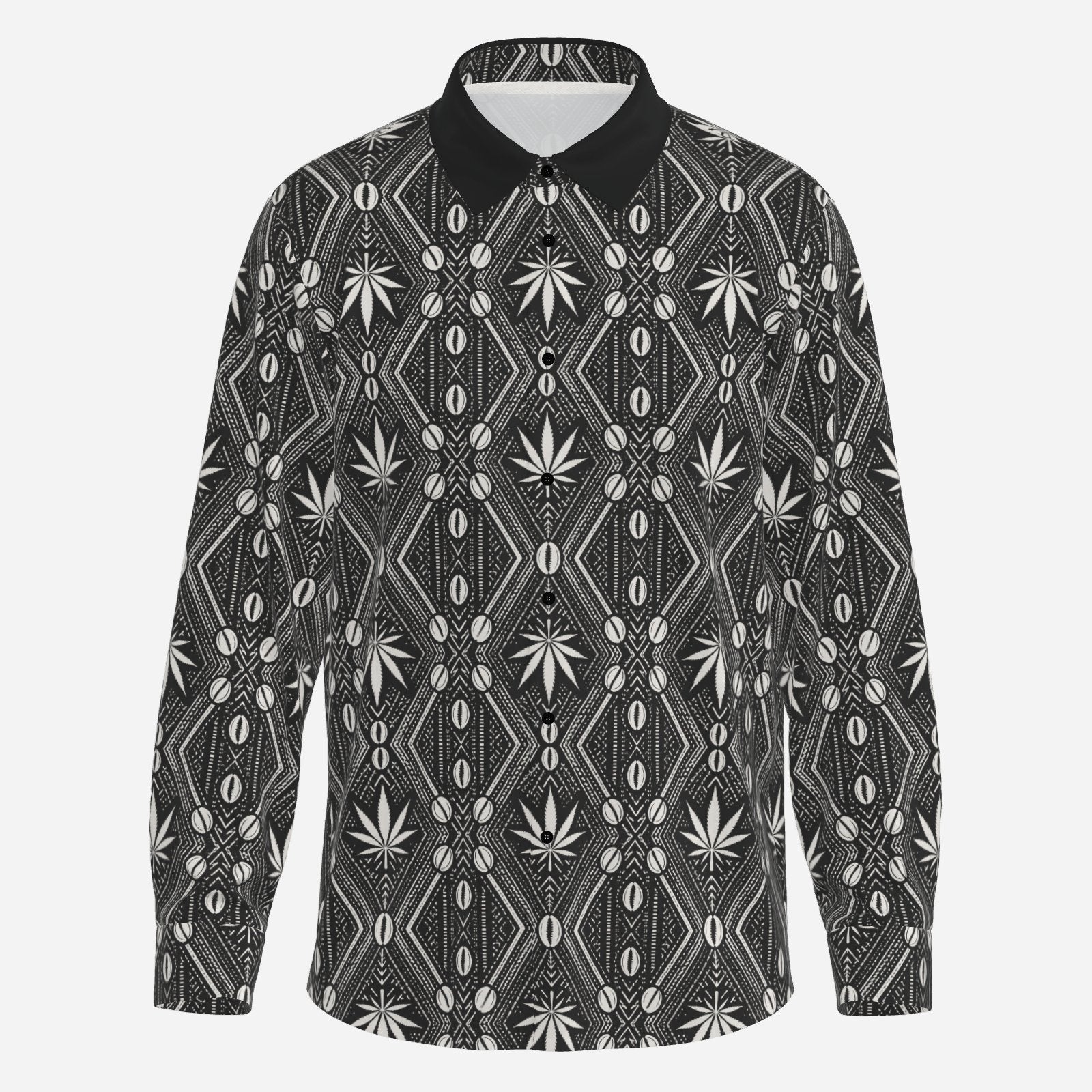 A lightweight DaChek™ satin-finish button-down with a black contrast collar and long sleeves, designed for polished Teddy Blaze streetwear.