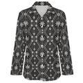 Shop the DaChek long-sleeve button-down with an elongated fit, high side splits and bold black-and-white Teddy Blaze house pattern.