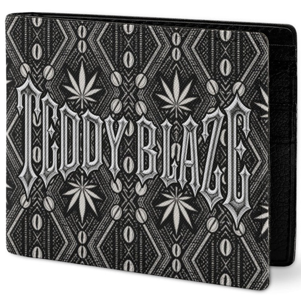 Carry the DaChek Signature Wallet in black-and-white twill leather, featuring TeddyFlora and an oversized Teddy Blaze signature graphic.