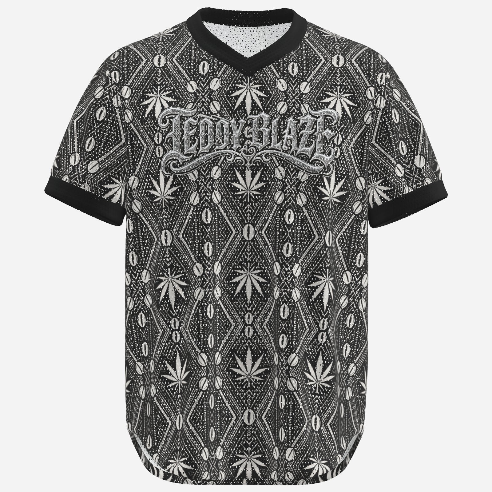 Shop the DaChek V-Neck Sports Tee by Teddy Blaze, crafted in 170 GSM polyester with all-over DaChek and the Teddy Blaze Signature across the chest.