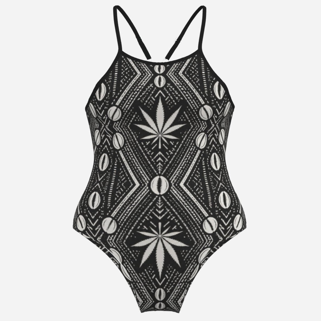 A Teddy Blaze™ spaghetti strap monokini in matte stretch swim fabric, finished with an open back and adjustable straps for poolside heat.