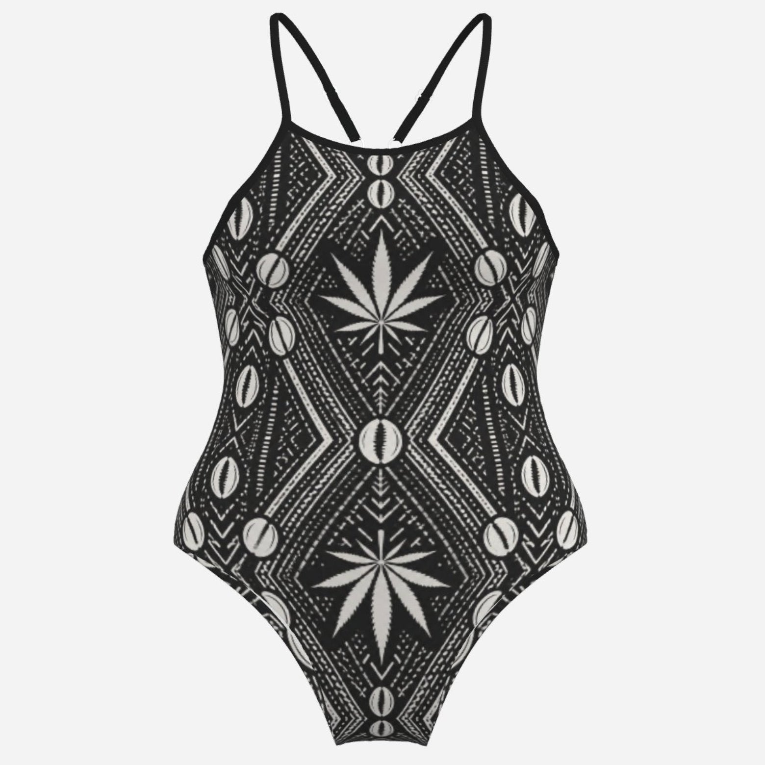 A Teddy Blaze™ spaghetti strap monokini in matte stretch swim fabric, finished with an open back and adjustable straps for poolside heat.