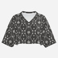 A lightweight DaChek™ crop top with a V-neckline, relaxed batwing sleeves, and stretch polyester fabric from Teddy Blaze.