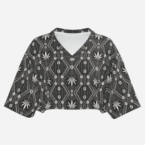A lightweight DaChek™ crop top with a V-neckline, relaxed batwing sleeves, and stretch polyester fabric from Teddy Blaze.