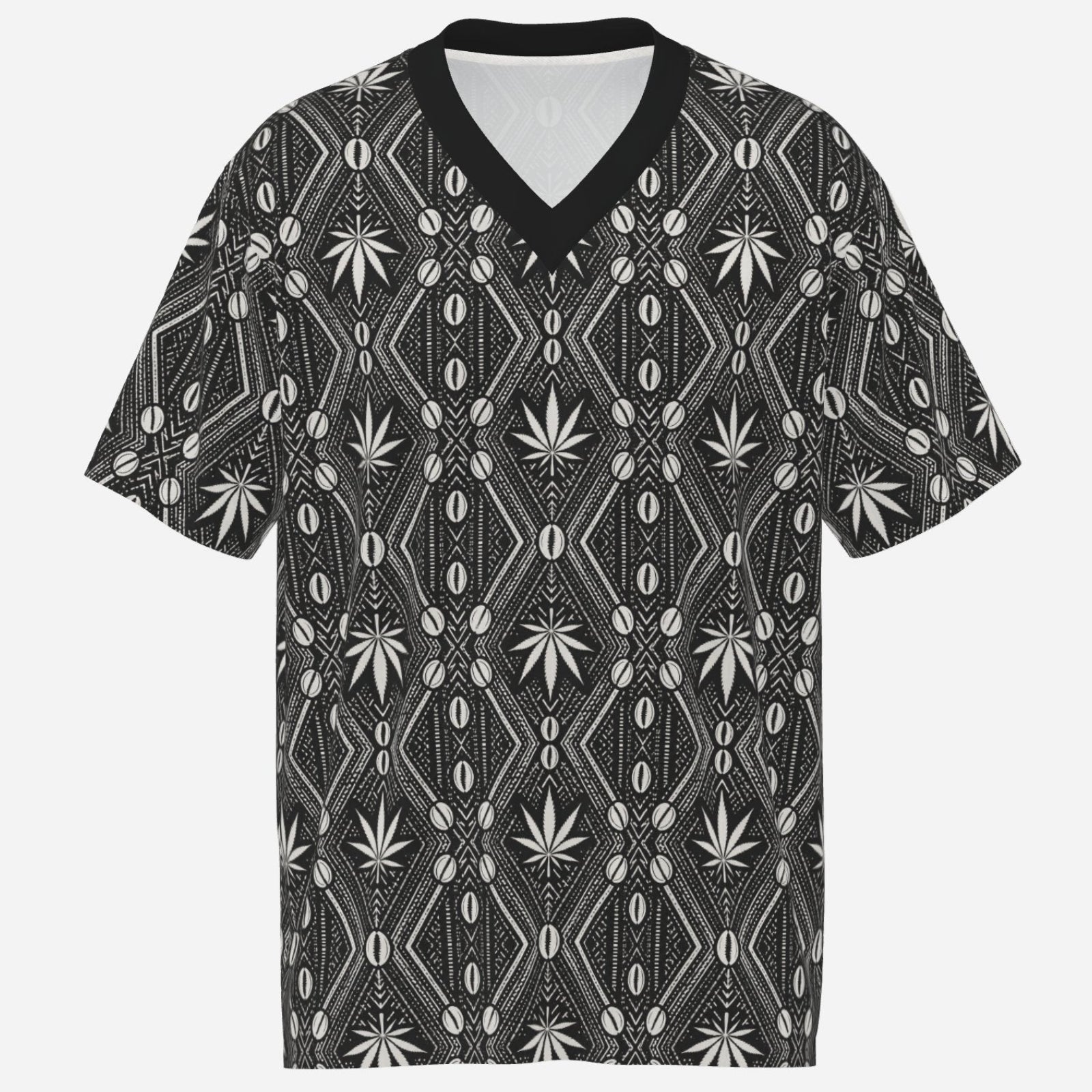 Meta Description: DaChek V-neck sports tee in 180 GSM cooling stretch fabric with UPF 50+ protection, contrast collar and signature Teddy Blaze Black Ivy pattern