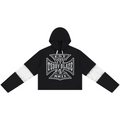 A black cropped hoodie with white distressed sleeve stripes and a large white graphic on the chest reading 'TEDDY BLAZE' with 'EST. MMXX' above it, shown on a plain white background.