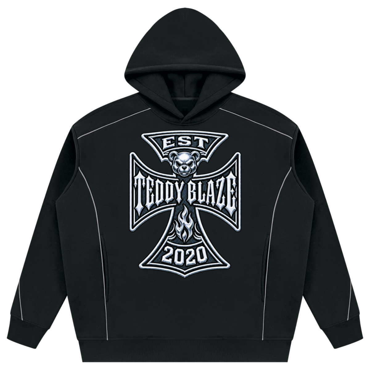 Shop the DaCruz Piping Detail Fleece Hooded Jumper by Teddy Blaze. Heavyweight 345 gsm fleece hoodie featuring white contrast piping and the DaCruz cross graphic.
