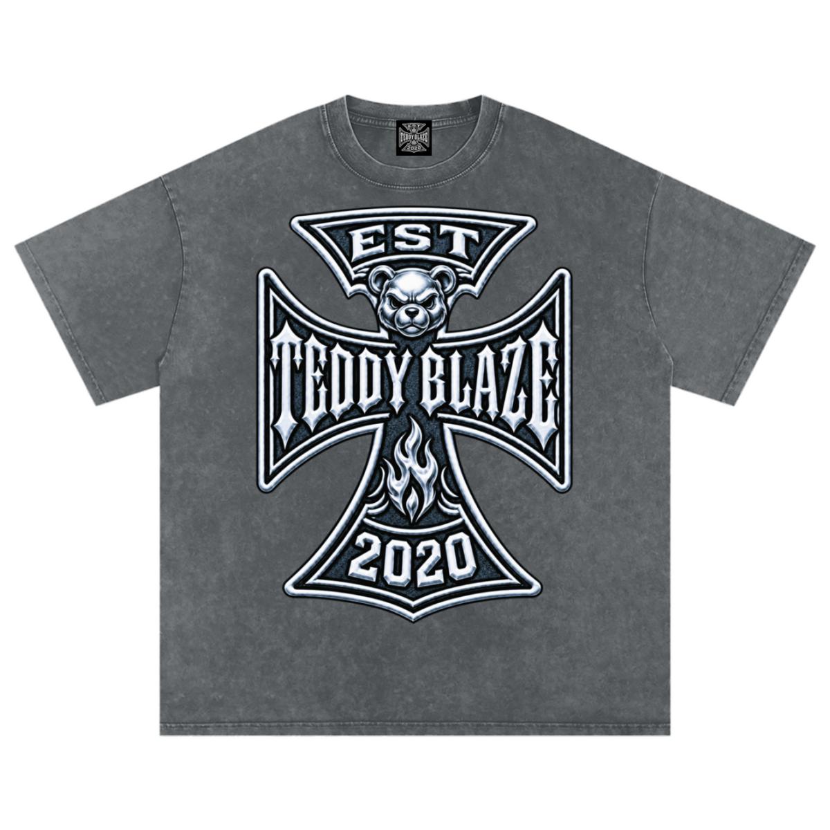 Shop the DaCruz Snow Washed Cotton Tee by Teddy Blaze. 250 gsm mineral-wash cotton t-shirt featuring a relaxed fit, drop shoulders, and the DaCruz cross crest.