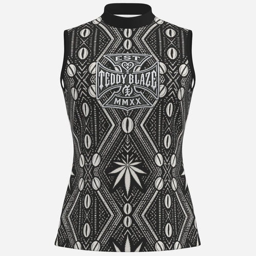 Teddy Blaze Mock Neck Tank in 190 GSM matte stretch fabric, finished with an all-over DaChek™ pattern and DaCruz chest emblem.