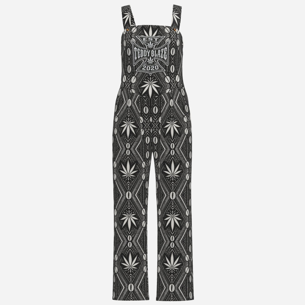 Full-length Teddy Blaze overalls in lightweight polyester, featuring the DaCruz crest bib and all-over black-and-white DaChek™ pattern.