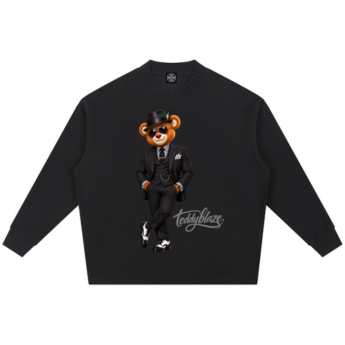 Shop the Dapper Blaze Ribbed Knit Fleece Jumper by Teddy Blaze. 290 GSM cotton-poly oversized fleece jumper with pinstripe-suited bear graphic from ON TOP.