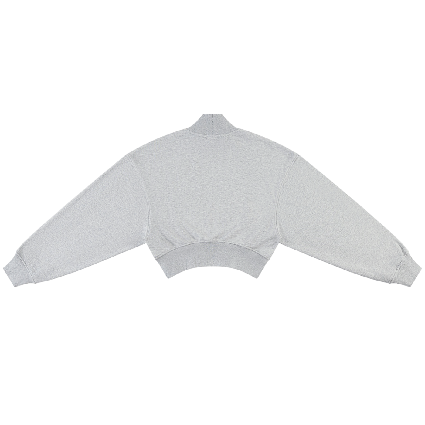 Shop the Signature Cropped Mock Neck Jumper by Teddy Blaze. Heather gray 280 GSM fleece cropped sweater featuring "TEDDY★BLAZE" stencil typography from THE BLAZE WOMAN.