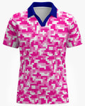 Shop the Iron + Ivy Digital Camo Mesh Open Polo by Teddy Blaze. Breast Cancer Awareness edition breathable mesh polo featuring magenta digital camo and a contrast royal blue open collar.