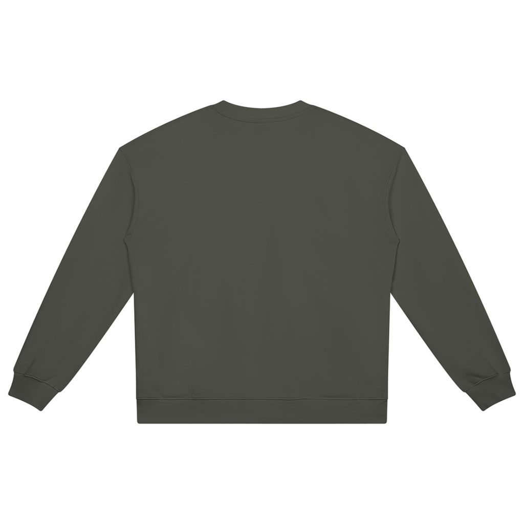 Shop the Freezer Tape Heavyweight Jumper by Teddy Blaze. 420 GSM olive cotton-fleece crewneck reflecting stealth wealth and quiet luxury from the TOPS line of The Mature Mocha Collection.