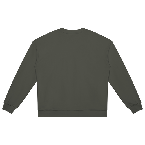 Shop the Freezer Tape Heavyweight Jumper by Teddy Blaze. 420 GSM olive cotton-fleece crewneck reflecting stealth wealth and quiet luxury from the TOPS line of The Mature Mocha Collection.