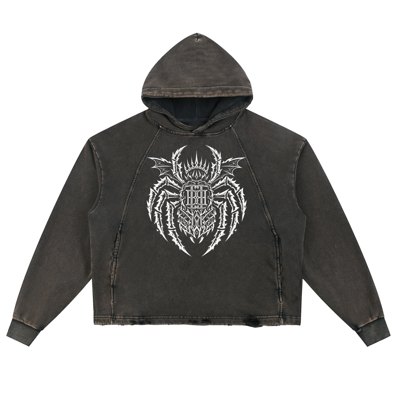 Anansi Vintage Washed Frayed-Hem Hooded Jumper