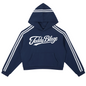 A women’s cropped hooded jumper with side stripe sleeves, white Signature front graphic, soft cotton-blend fleece, and BK streetwear energy.