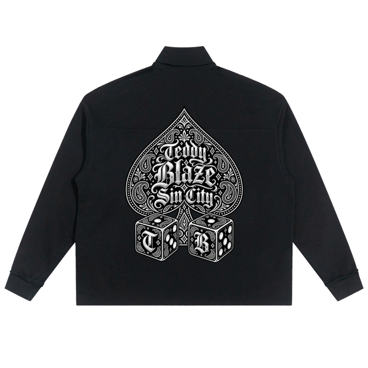 Elevate your athletic layering with the House of Teddy Blaze High Roller Fleece Quarter Zip. Black 450 gsm fleece, stand collar, quarter zipper, Ace of Spades graphic, and Sin City dice print. Shop NYC to Vegas style.