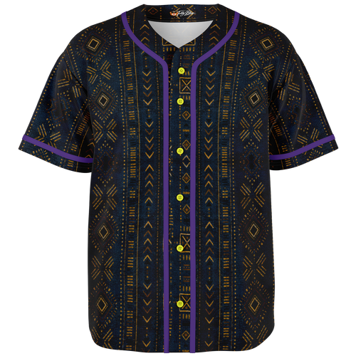 Discover the Teddy Blaze Mud of Indigo Baseball Jersey, featuring an indigo mudcloth-inspired print, contrast piping and breathable moisture-wicking jersey knit.