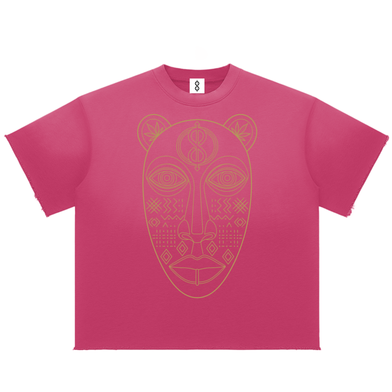 Pink t-shirt with 'First Love' text on a white background