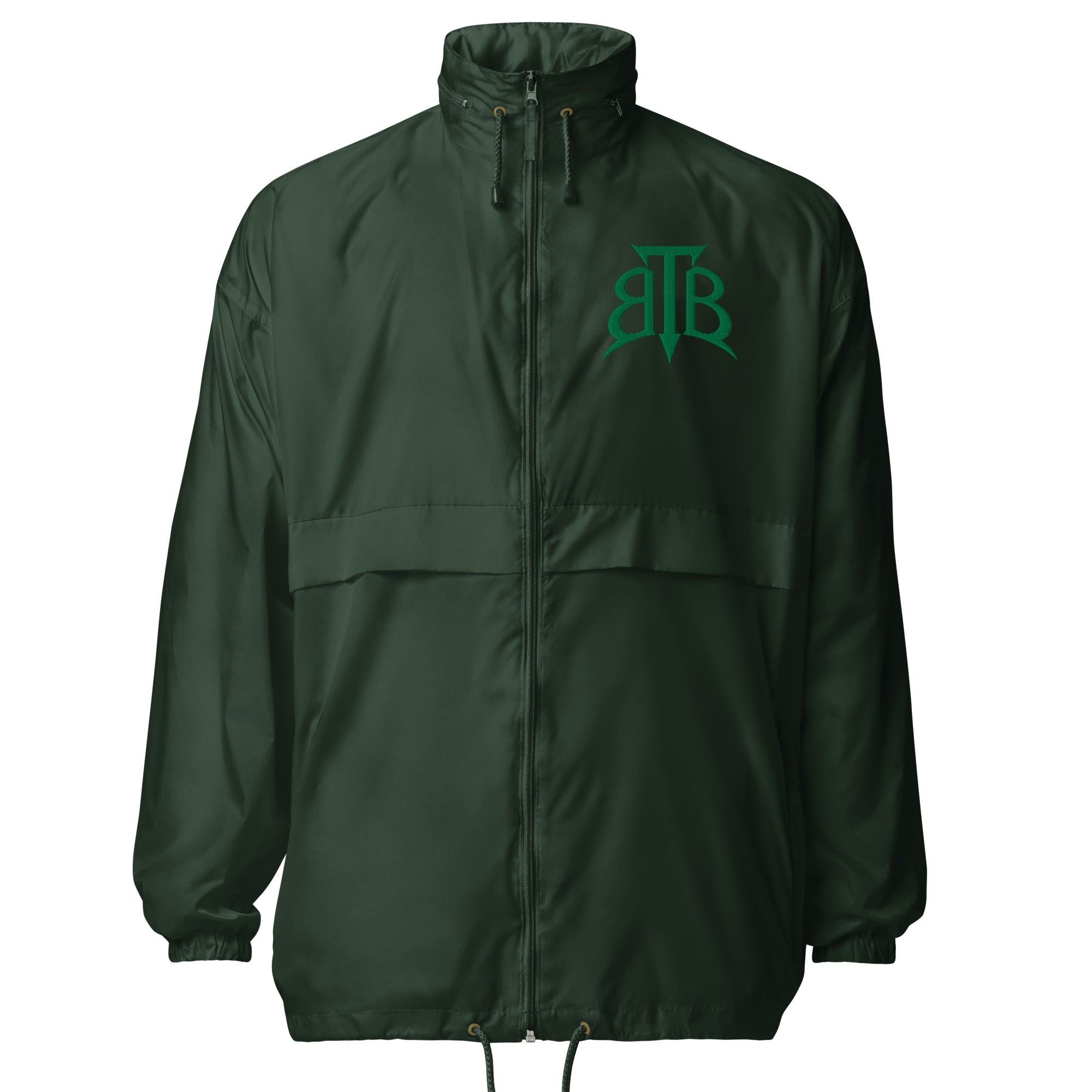 Shop the Embroidered BlazeCrest Fairway + Greens Windbreaker by Teddy Blaze. 202 GSM forest green technical jacket reflecting stealth wealth and quiet luxury from The Mature Mocha Collection.