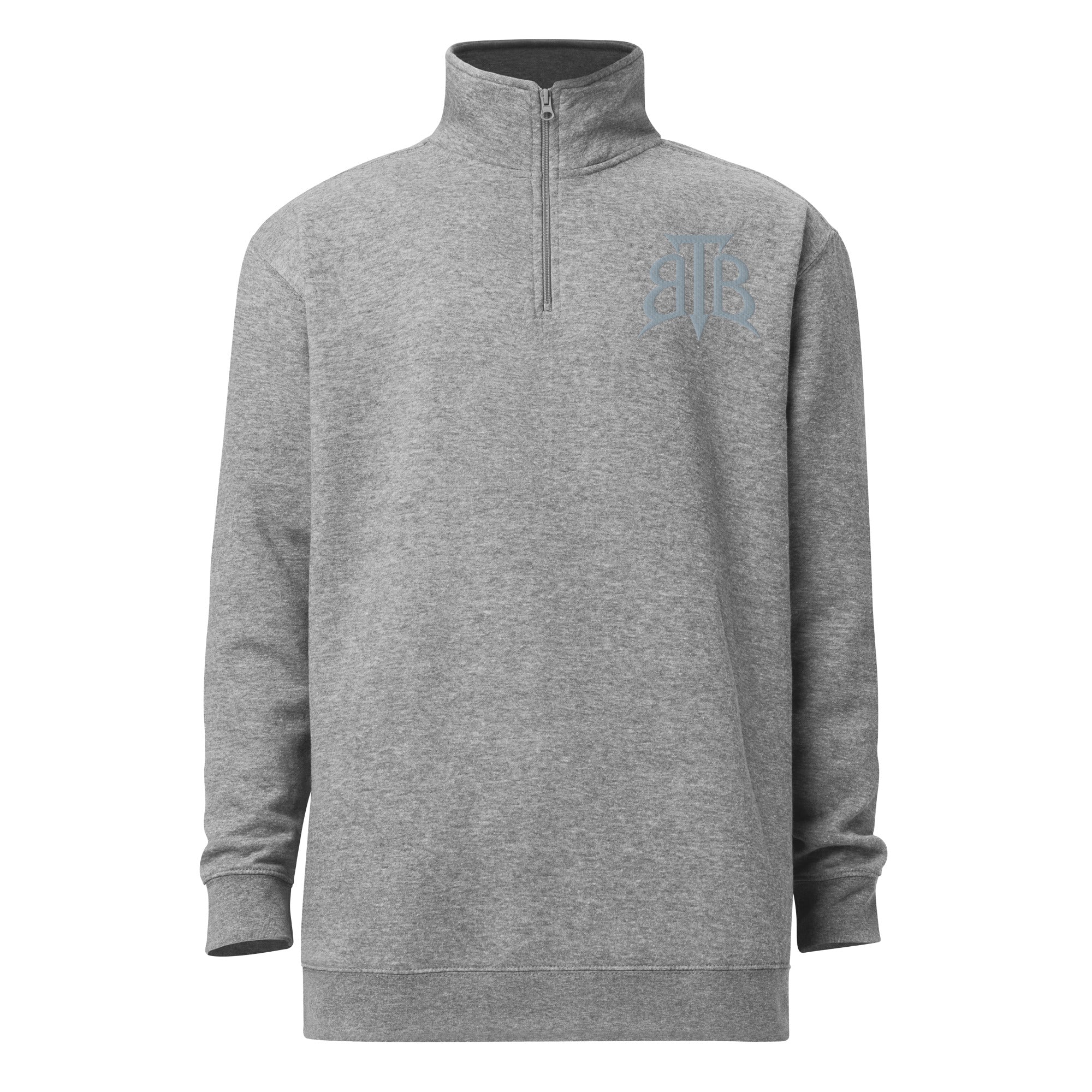 Shop the Embroidered BlazeCrest Fleece Quarter Zip by Teddy Blaze. 237 GSM carbon grey fleece pullover reflecting stealth wealth and quiet luxury from The Mature Mocha Collection.