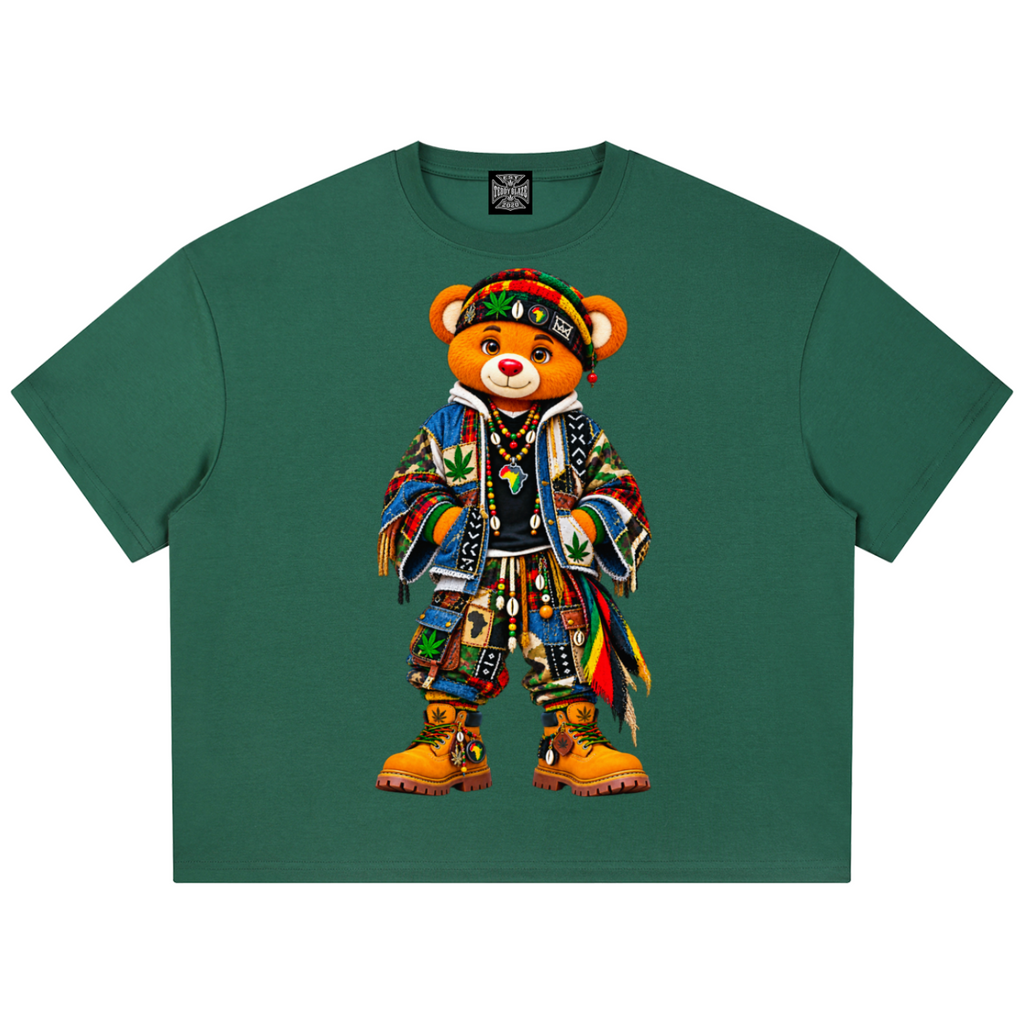 Shop the ENY Bearatoo Coolmax Boxy Tee, a unisex Teddy Blaze graphic tee connecting East New York, AfroBohemian style and Afrocentric streetwear.