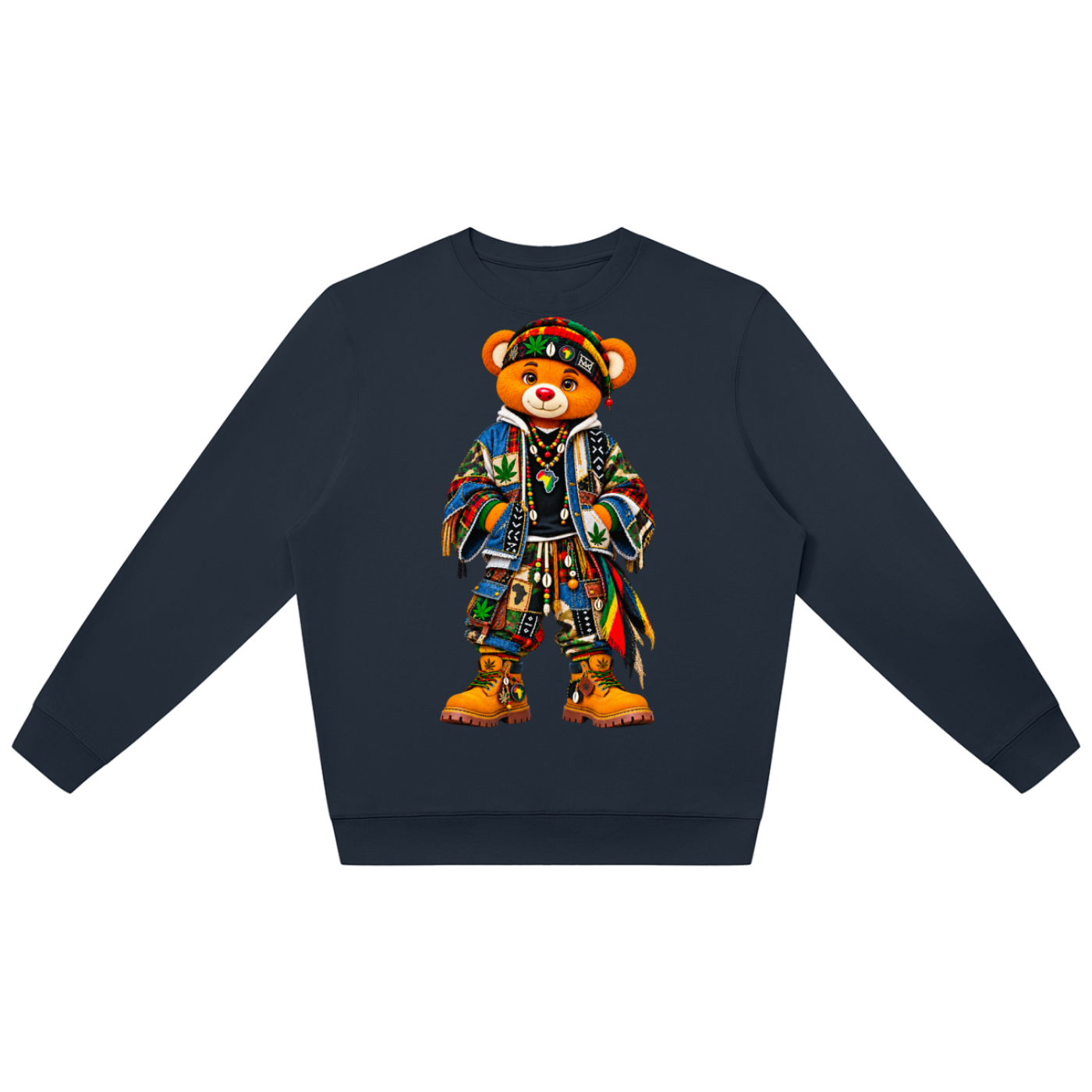 Shop the ENY Bearatoo Oversized Jumper, a unisex Teddy Blaze graphic layer connecting East New York, AfroBohemian style and Afrodemia Americana.