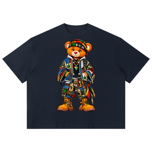 Shop the ENY Bearatoo Sorona Boxy Tee, a unisex Teddy Blaze graphic tee connecting East New York, AfroBohemian style and Afrodemia Americana.