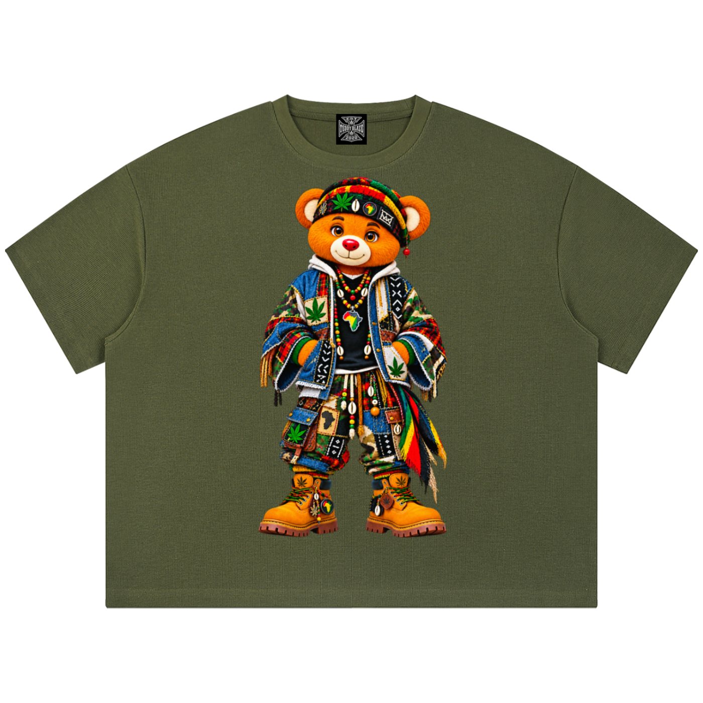 Shop the ENY Bearatoo Boxy Tee by Teddy Blaze, a heavyweight-feel graphic streetwear tee connecting Bearatoo, East New York and Afrodemia Americana.