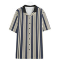 Shop the Executive Stripe Contrast Collar Camp Shirt by Teddy Blaze. 120 GSM lightweight navy and cream striped resort button-down from WHAT'S ON TOP.
