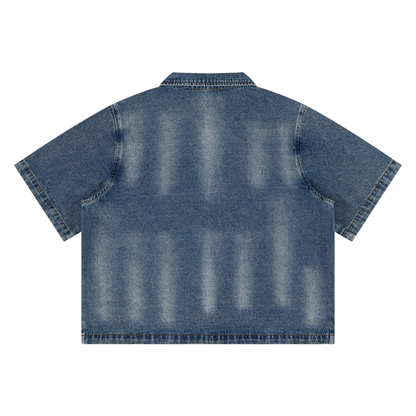 Signature Zip Up Denim Camp Shirt | The Bk Collection
